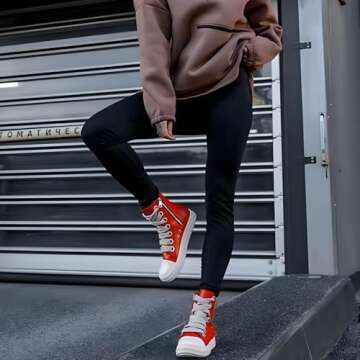 IMPREMEY Women's High Top Sneakers Lace Up PU Leather Shoes with Thick Soles and Zipper, Fashionable...