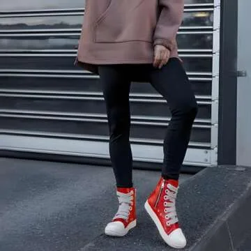 IMPREMEY Women's High Top Sneakers Lace Up PU Leather Shoes with Thick Soles and Zipper, Fashionable Comforts Walking Shoes