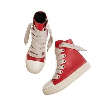IMPREMEY Women's High Top Sneakers Lace Up PU Leather Shoes with Thick Soles and Zipper, Fashionable Comforts Walking Shoes
