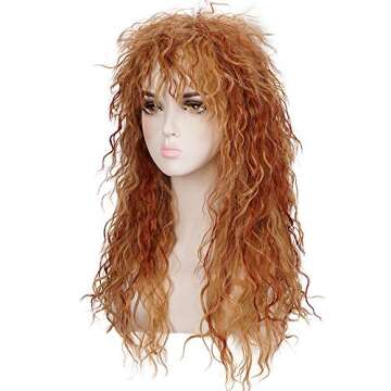 Morvally 80s Style Long Curly Blonde Wig for Cosplay