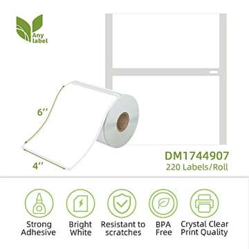 Anylabel Compatible 4" x 6" Direct Thermal Label Replacement for DYMO 1744907 Postage Address Shippi...