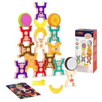 Battat Education Stacking Toy for Kids - Wooden Monkeys - 19Pcs Developmental Playset