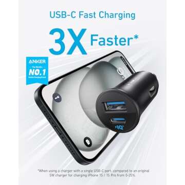 Anker USB-C Car Charger, iPhone 16 Car Charger, 30W 2-Port Type-C Car Adapter, PowerIQ 3.0, for iPho...