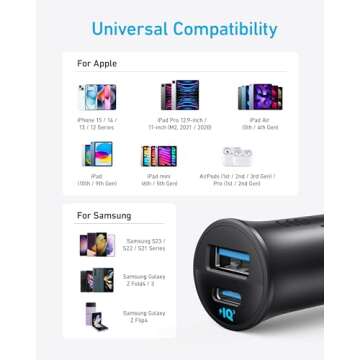 Anker USB-C Car Charger, iPhone 16 Car Charger, 30W 2-Port Type-C Car Adapter, PowerIQ 3.0, for iPhone 16/15/14/13/12 Series, Samsung Galaxy S23/S22/S21 Series, iPad Pro, AirPods, and More