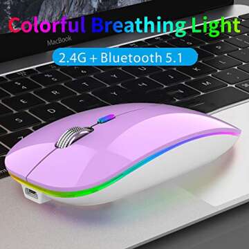 TENMOS Wireless Bluetooth Mouse, LED Slim (Bluetooth 5.1 + USB) 2.4GHz Rechargeable Silent Bluetooth...