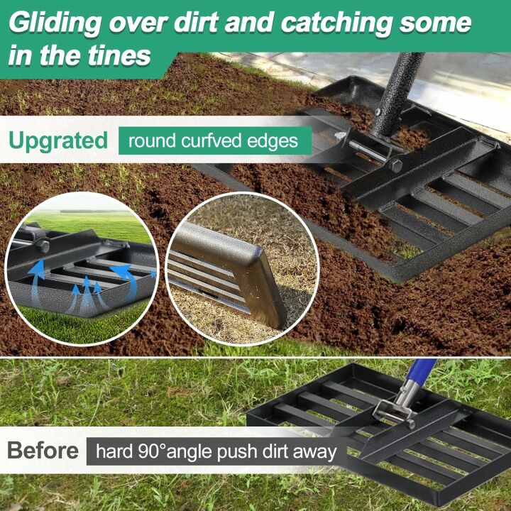 Heavy Duty Lawn Leveling Rake with Adjustable Handle