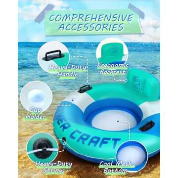 Sebor Heavy Duty River Tube, Inflatable Floating Tube with Backrests, Cupholders & Handles - Extra L...