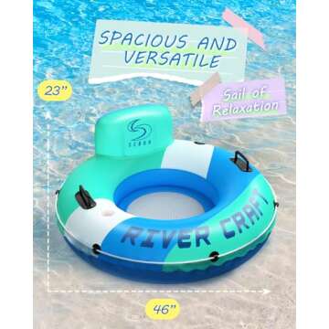 Sebor Heavy Duty River Tube, Inflatable Floating Tube with Backrests, Cupholders & Handles - Extra Large, Deluxe Pool Tube for Summer Relaxation - Blue (Single Seat 1 Pack)