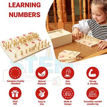 Montessori Peg Board Toys - Toddler Learning Toys - Counting Wooden Toys – Math Manipulatives – Numbers for Todders – Montessori Toys for 3 Year Old & Kindergarten Learning Activities
