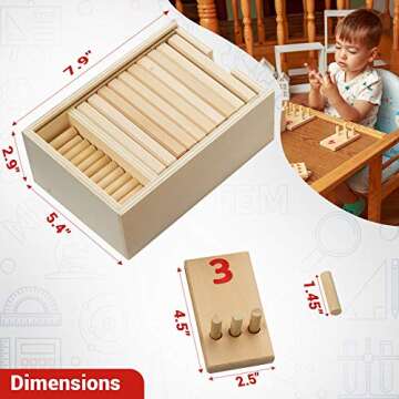 Montessori Peg Board Toys - Toddler Learning Toys - Counting Wooden Toys – Math Manipulatives – Numbers for Todders – Montessori Toys for 3 Year Old & Kindergarten Learning Activities