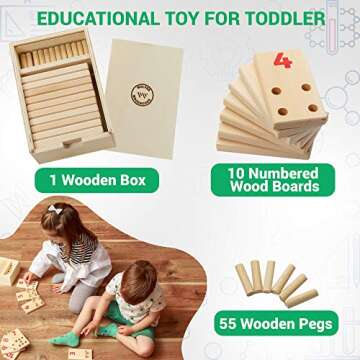 Montessori Peg Board Toys - Toddler Learning Toys - Counting Wooden Toys – Math Manipulatives – Numbers for Todders – Montessori Toys for 3 Year Old & Kindergarten Learning Activities