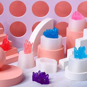 PATE 8 Pieces Resin Crystal Molds Crystal Cluster Silicone Molds Quartz Rock Resin Mould Epoxy Resin Casting Mold Druzy Gem Mold for Fondant Cake Decoration Polymer Clay DIY Craft, 8 Styles