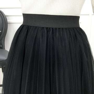 Women’s A Line Knee Length Tutu Tulle Prom Party Dance Skirt (M-L, Black)