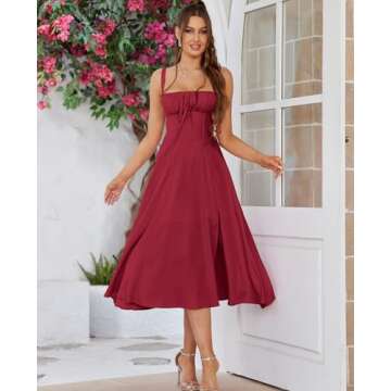 Wedding Guest Dresses for Women Midi Corset Lace Up A Line Dress Solid Flowy Slit Going Out Sundress for Tea Party