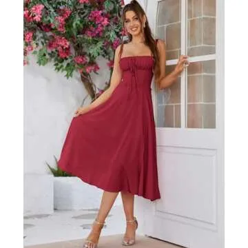 Wedding Guest Dresses for Women Midi Corset Lace Up A Line Dress Solid Flowy Slit Going Out Sundress for Tea Party