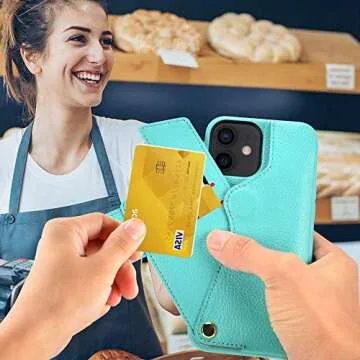 ZVEdeng iPhone 12/12 Pro Wallet Card Holder Case Support Magsafe Wireless Charger Magnetic Wireless Charging, Leather Flip Case for iPhone 12Pro/12 for Women Girls-Mint Blue