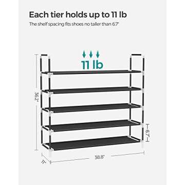 SONGMICS 5-Tier Shoe Rack, Shoe Storage for Hallway Closet, Slim and Space-Saving, Metal Frame, Non-...