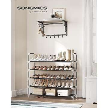 SONGMICS 5-Tier Shoe Rack, Shoe Storage for Hallway Closet, Slim and Space-Saving, Metal Frame, Non-Woven Fabric Shelves, Black ULSH55H