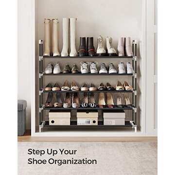 SONGMICS 5-Tier Shoe Rack, Shoe Storage for Hallway Closet, Slim and Space-Saving, Metal Frame, Non-Woven Fabric Shelves, Black ULSH55H