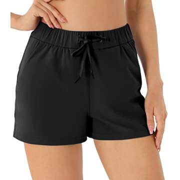 AFITNE Women's Workout Lounge Shorts Athletic Running Yoga Shorts with Pockets Hiking Travel Active Gym Sport Shorts Black - L