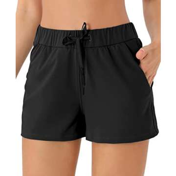 AFITNE Women's Workout Lounge Shorts Athletic Running Yoga Shorts with Pockets Hiking Travel Active Gym Sport Shorts Black - L