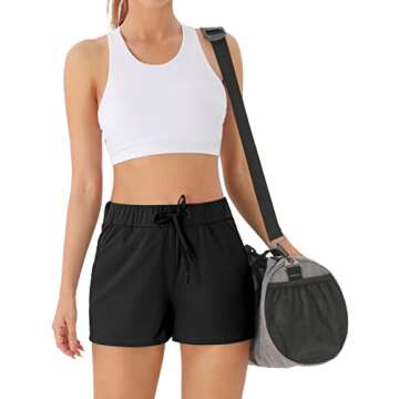 AFITNE Women's Workout Lounge Shorts Athletic Running Yoga Shorts with Pockets Hiking Travel Active Gym Sport Shorts Black - L