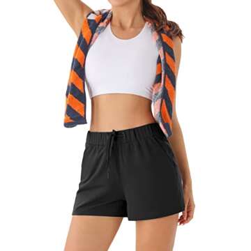 AFITNE Women's Workout Lounge Shorts Athletic Running Yoga Shorts with Pockets Hiking Travel Active Gym Sport Shorts Black - L