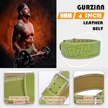 9mm Leather Fitness Weight Lifting Belt for Women&Men with 4 Inches Padded Lumbar Support for Power Lifting Workout & Squats Exercise