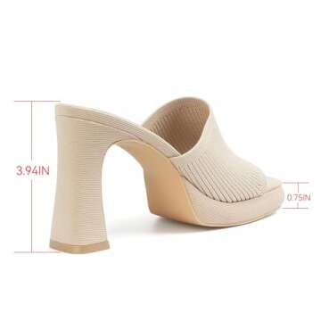 MUSSHOE High Platform Sandals for Women Square Toe Chunky Heel Block Heeled Sandals Slip On Open Toe Comfortable Sandals, Beige knit 8