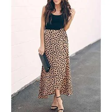 Ofenbuy Women's Wrap Maxi Long Skirt - Elegant Polka Dot Design