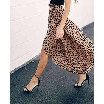 Ofenbuy Women's Wrap Maxi Long Skirt - Elegant Polka Dot Design