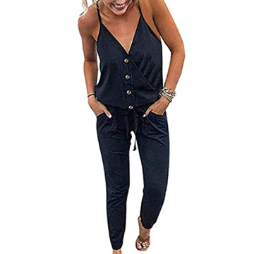 PRETTYGARDEN Women's Summer Casual Jumpsuit Wrap V Neck Sleeveless One Piece Pants Romper with Pocke...