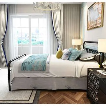 NEEBIRGELIA Black Metal Bed Frame Queen Size with Headboard and Footboard Single Platform Mattress Base,Metal Tube and Iron-Art Bed（Queen,Black）