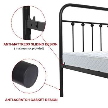 NEEBIRGELIA Black Metal Bed Frame Queen Size with Headboard and Footboard Single Platform Mattress Base,Metal Tube and Iron-Art Bed（Queen,Black）