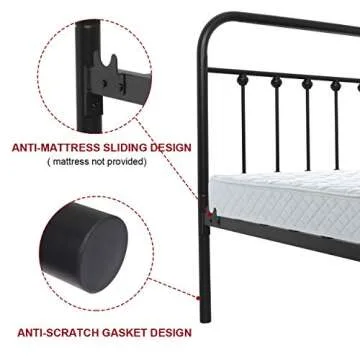 NEEBIRGELIA Black Metal Bed Frame Queen Size with Headboard and Footboard Single Platform Mattress Base,Metal Tube and Iron-Art Bed（Queen,Black）