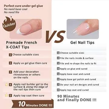 BTArtboxnails Soft Gel Nail Tips - X-coat Tips French Series French Tip Press on Nails, Short Almond Press On Nails, Nude Acrylic Fake Nails Glue On Nails Nail Extension Set