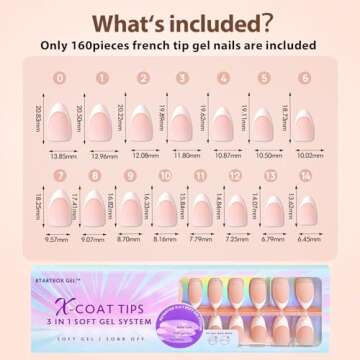 BTArtboxnails Soft Gel Nail Tips - X-coat Tips French Series French Tip Press on Nails, Short Almond Press On Nails, Nude Acrylic Fake Nails Glue On Nails Nail Extension Set