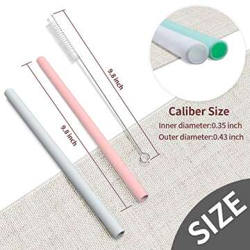 Reusable straw, DIOZO 12 Set Silicone Drinking Straws for 30oz and 20oz Tumblers Reusable Silicone Straws BPA Free Extra Long with Cleaning Brushes- Straight- 9mm diameter