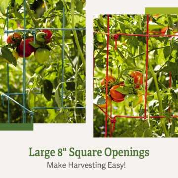 Gardener’s Supply Company Extra Tall Heavy-Guage Square Tomato Cages | Easy Fold Plant Supports & Vegetable Garden Stakes | 14.25" x 14.25" x 65" - Green (Set of 2)