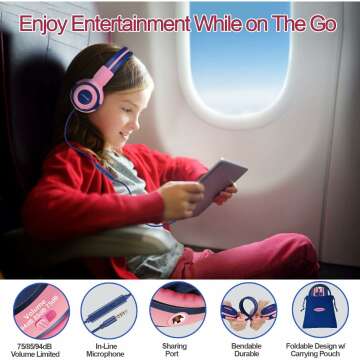 Safe Volume Limit Kids Headphones for Girls - Pink
