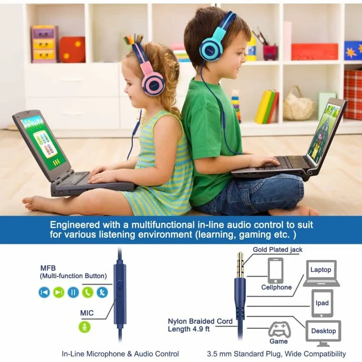 Safe Volume Limit Kids Headphones for Girls - Pink