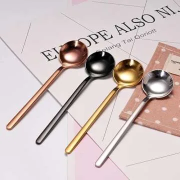 4 PCS Espresso Spoons 18/8 Stainless Steel, 5.2 Inches Vogue Mini Teaspoons Set for Stirring Coffee, Dessert Cake, Ice Cream, Soup, Antipasto Cappuccino, Frosted Handle, Sweejar（Gold）