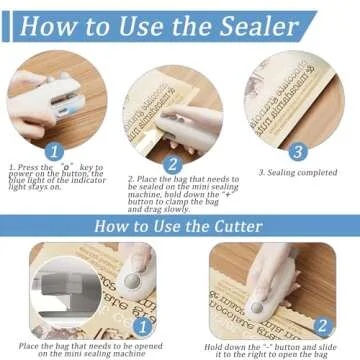 Mini Bag Sealer, 2 in 1 Chip Bag Sealer with Cutter, Rechargeable Bag Sealer Heat Seal, Portable Resealer Machine for Plastic Bags Food Storage Snacks Freshness (White,1pack)