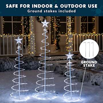 JOIEDOMI 3 Packs Christmas Spiral Tree Yard Light 218 Pre-Lit LED Cool White Lights with Metal Stake...