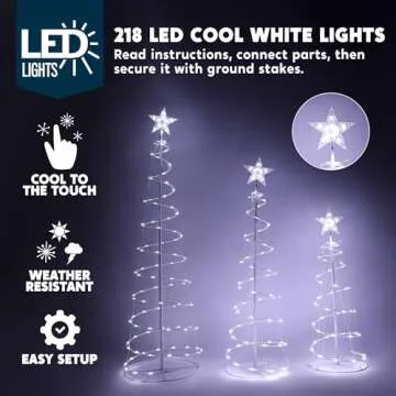 JOIEDOMI 3 Packs Christmas Spiral Tree Yard Light 218 Pre-Lit LED Cool White Lights with Metal Stakes for Indoor Outdoor Garden Holiday Decoration, Christmas Event, Christmas Eve Night Décor