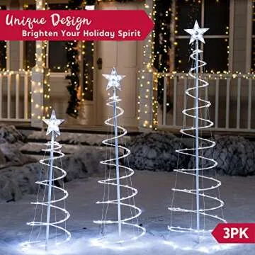 JOIEDOMI 3 Packs Christmas Spiral Tree Yard Light 218 Pre-Lit LED Cool White Lights with Metal Stakes for Indoor Outdoor Garden Holiday Decoration, Christmas Event, Christmas Eve Night Décor