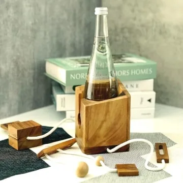BSIRI Bottle Puzzle - Challenging 3D Wooden Bottle Holder and Bottle Lock Puzzle Games for Adults. Functional Bottle Storage, Ideal Bottle Lover Gifts, Fun Gifts, Game Night and Rustic Room Decor