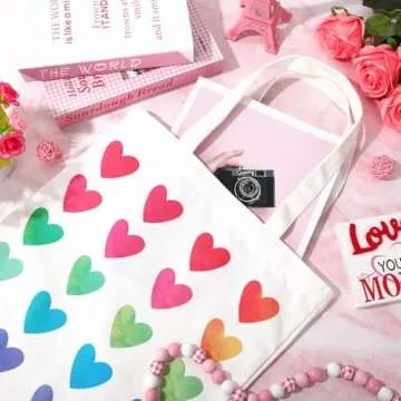 Colorful Heart Canvas Tote Bag for Valentine Gifts