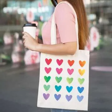 Colorful Heart Canvas Tote Bag for Valentine Gifts