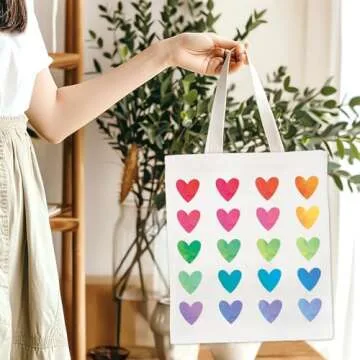 Colorful Heart Canvas Tote Bag for Valentine Gifts